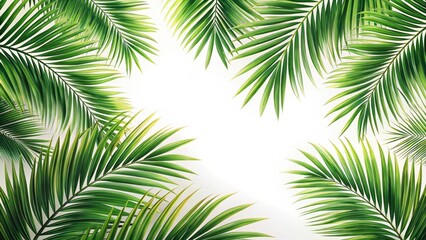 Wall Mural - Detailed tropical palm leaves with intricate veination on white background
