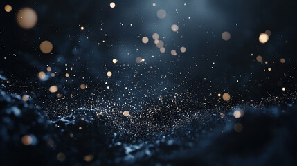 Wall Mural - A dark black background with particles or elements randomly drifting in space. 