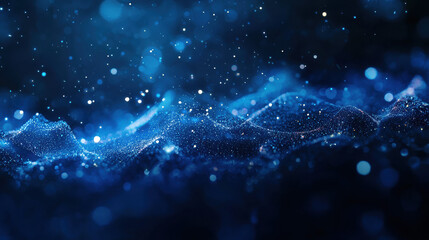 Wall Mural - A dark blue background with particles or elements randomly drifting in space. 