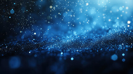 Wall Mural - A dark blue background with particles or elements randomly drifting in space. 