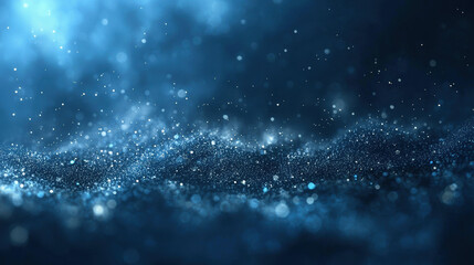 Wall Mural - A dark blue background with particles or elements randomly drifting in space.
