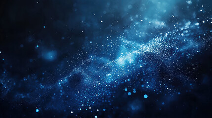 Wall Mural - A dark blue background with particles or elements randomly drifting in space.