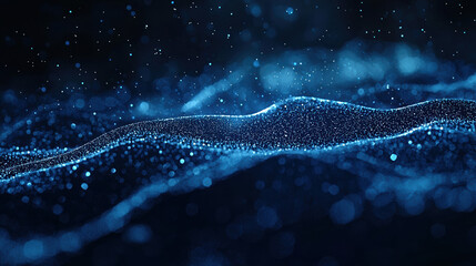 Wall Mural - A dark blue background with particles or elements randomly drifting in space. 