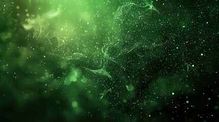 Wall Mural - A green background with particles or elements randomly drifting in space. 