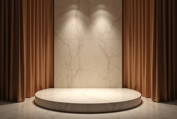 Wall Mural - Display Stage with Round Platform and Textured Wall with Light