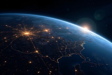 Wall Mural - Earth at Night From Space Showing City Lights