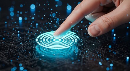 Touching future technology network data glowing blue digital interface