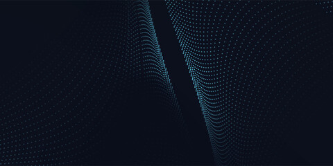 Dotted mesh dynamic and abstract digital design with flowing blue waveforms against a dark background modern abstract simple art