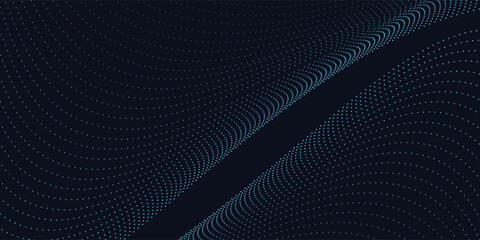 Dotted dynamic and abstract digital design with flowing blue waveforms against a dark background,smooth, curving line modern abstract