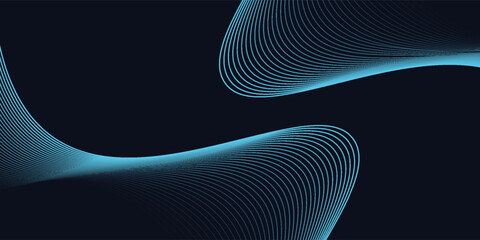 Modern dynamic and abstract digital design with flowing blue waveforms against a dark background,smooth, curving line abstract modern