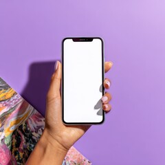 Vertical Photo Collage. Contemporary Art of Woman Holding Mobile Phone in Trendy Magazine Style