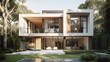 © Sandaru - spacious two level modern home glowing in soft daylight with sleek minimalistic exterior contemporary aesthetic and inviting ambiance modern house in the garden