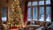© shilpi - Cozy living room with illuminated christmas tree and snowy window view