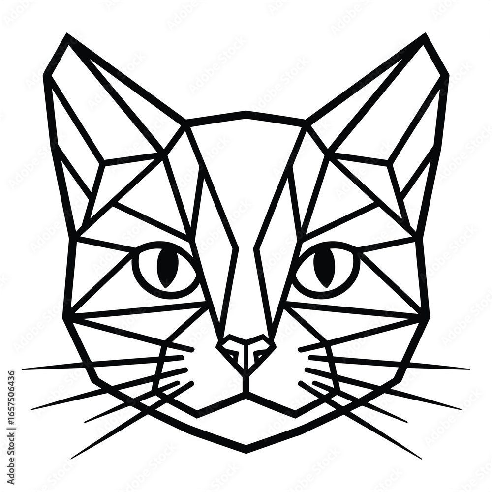 Geometric Cat Face Vector Outline Illustration for Coloring Page Stock ...