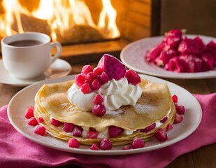 Wall Mural - dragon fruit crepes with whipped cream on top