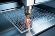 © Who is Danny - Precision laser engraving machine etching decorative pattern onto glass sheet under bright light in clean industrial background. Ai generative. Ai generative