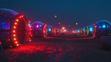 Wall Mural - a mesmerizing array of illuminated capsules stands in a tranquil atmosphere. colorful lights create 