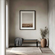 © VANDAM - a photorealistic image of a frame hung on the wall The frame is thin and matte black The frame is in the entry way of a simple modern home