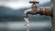 © Selvi - Close-up of an old rusty outdoor water faucet with water dripping into a blurred background