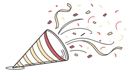 Festive party popper exploding with colorful confetti and streamers in a celebratory burst
