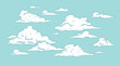 © Sketch Master - Set of clouds in sketch hand drawn vintage retro style. Cloudscape blue background. Vector illustration.