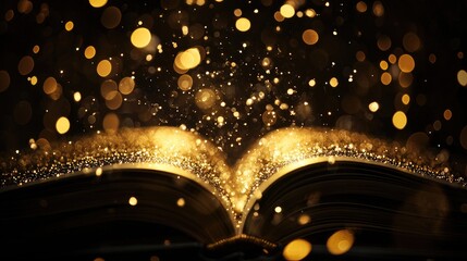 Wall Mural - a bokeh light effect, where numerous small, soft circles of golden light appear to float against a d