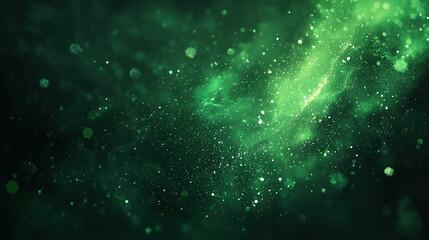 Wall Mural - A green background with particles or elements randomly drifting in space. 