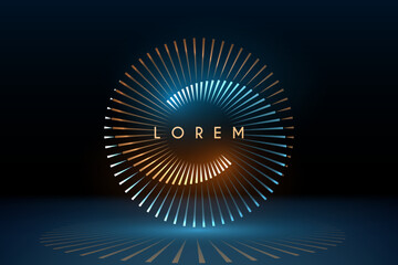 Wall Mural - gold and blue light lines template on black background
