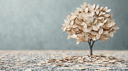Wall Mural - Artistic Tree with Leaves Made of Paper on Textured Background