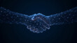 © REHENA - Digital handshake formed from glowing blue particles symbolizing global connection and technological partnership in the digital age