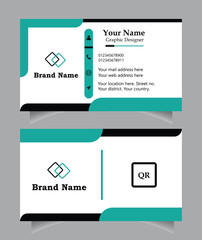Modern business card design with teal accents and qr code