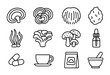 © Ms. Fox - Medicinal Mushroom Icons. Outline icon set of medicinal mushrooms: reishi, turkey tail, lion’s mane, chaga,