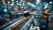 © sornram - A modern drone captured mid-flight in a busy industrial setting, showcasing technological advancements in manufacturing and automation.