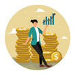 © Alwie99d - Success investment growth concept.  Woman Representing investment Growth with Coin Stacks and Graph.