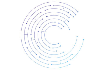Wall Mural - Circuit board circle line dots connection. Motherboard electronic technology data, electrical board, cpu. Programming science, computer system elements