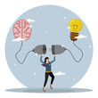 © Alwie99d - Connecting new idea or innovation concept. Woman connect plug with light bulb idea to human brain.
