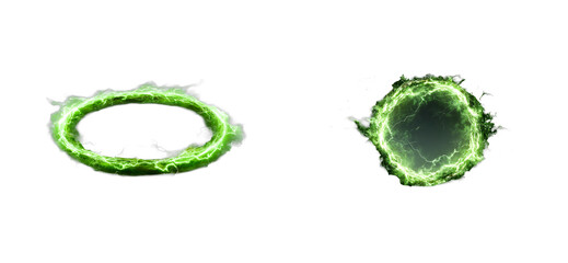 Wall Mural - green energy vortex portal with electrical discharge, cut out transparent