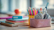 © Erwin - An optimized visual concept for editorial use tidy office space: harmony in organization - neat arangement of essential work tools and stationery.