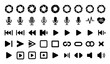 © pixelVista - Set of 35 Black Icons for Camera Apertures, Microphones, and Media Playback Controls symbol