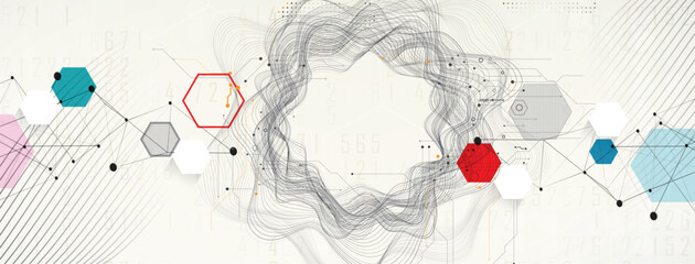 Wall Mural - abstract polygonal and circuit technology concept, futuristic background
