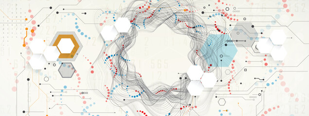 Wall Mural - abstract polygonal and circuit technology concept, futuristic background
