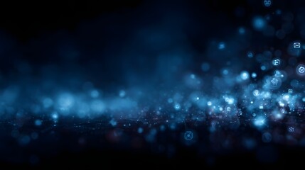 Wall Mural - glowing blue tech background with floating icons