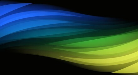 Wall Mural - abstract blue green and yellow wavy lines on black background