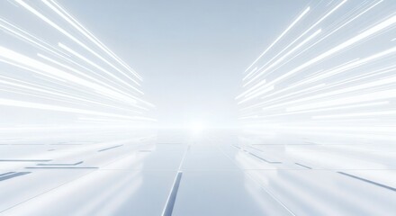 Wall Mural - Abstract bright perspective with glowing lines on a tiled floor