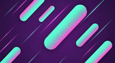 Canvas Print - abstract diagonal rounded rectangles and glowing lines on purple
