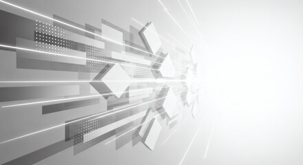 Canvas Print - abstract digital art with geometric shapes and light streaks