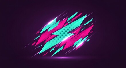 Canvas Print - abstract geometric design with pink and teal lightning bolts and light streaks