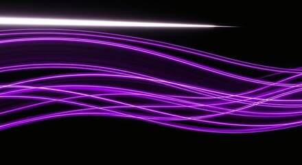 Canvas Print - abstract glowing purple light trails against a black background with a bright white light beam