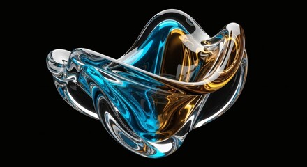Canvas Print - abstract swirling glass sculpture with blue and amber hues