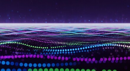 Canvas Print - abstract visualization of flowing particle waves in purple blue and green hues